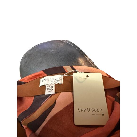 See you Soon Retro Abstract Print Maxi Skirt –Orange, Brown & Mustard Swirl - Picture 4 of 4